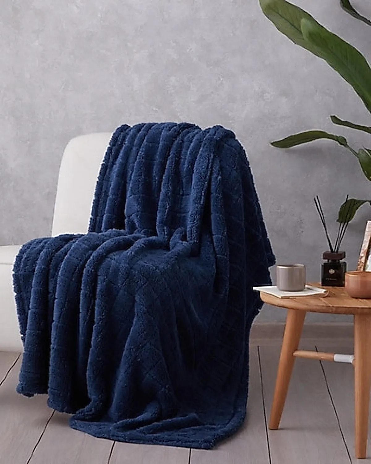 English Home Natural Checkers Gece Mavisi 120x160 cm TV Battaniyesi