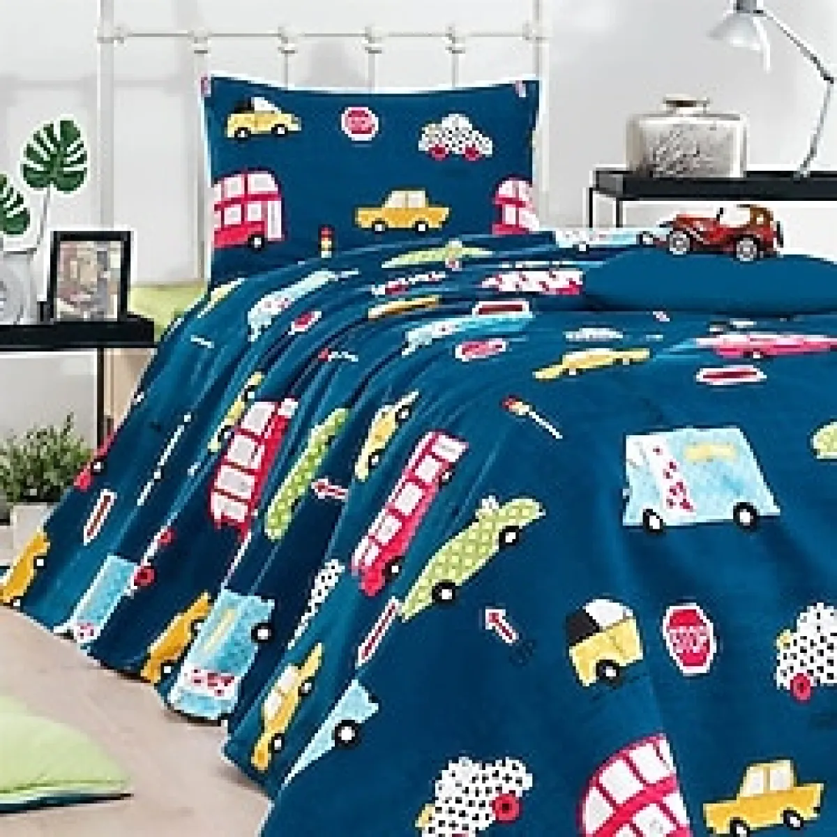 Enlora Home %100 Doğal Pamuk Pike Seti Tek Kişilik Baskılı Paula Mavi Ep-024678