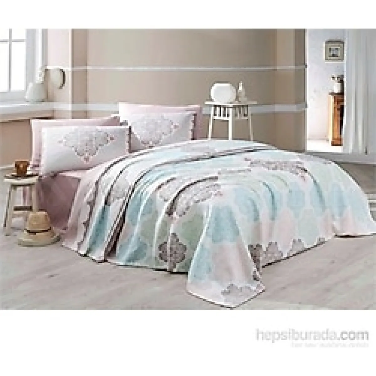 Enlora Home Baskılı Pike Taımı Tek Kişilik Andalucia Turkuaz