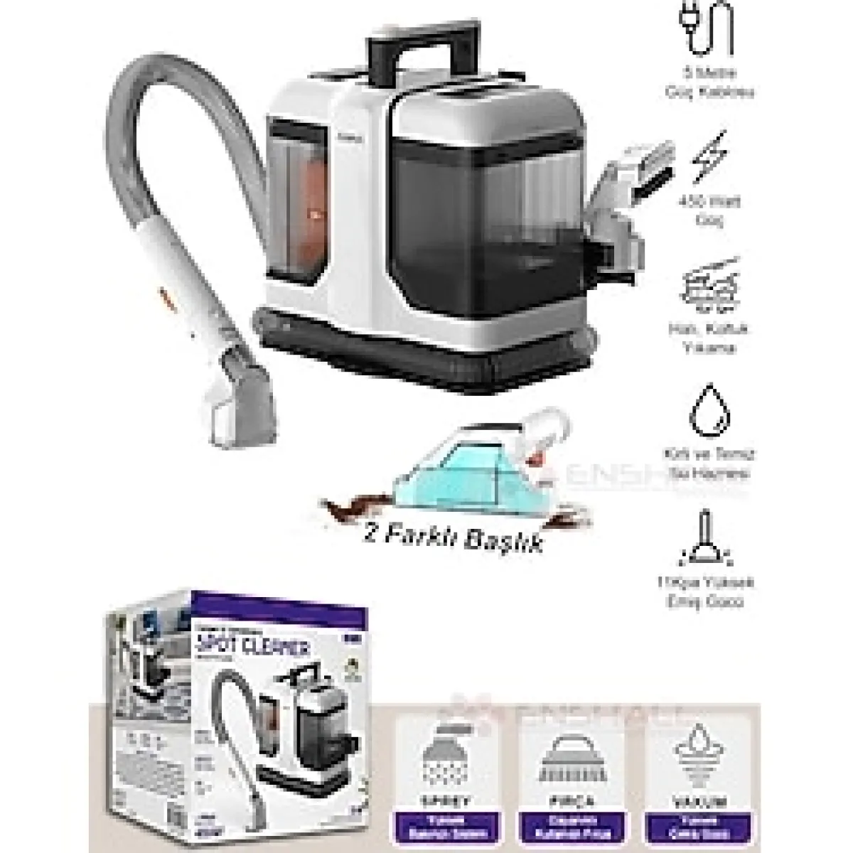 Enshall Yeni 450W Halı, Koltuk Leke Çıkarıcı ve Araç İçi Leke Temizleme Makinesi
