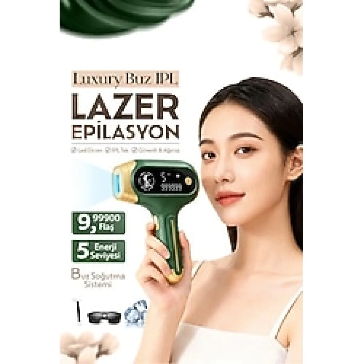 Ensiga Ağrısız Buzlu 999.999 Atım Otomatik Vücut Yüz Kuvars Lamba Ipl Lazer Epilasyon Cihazı - Yeşil