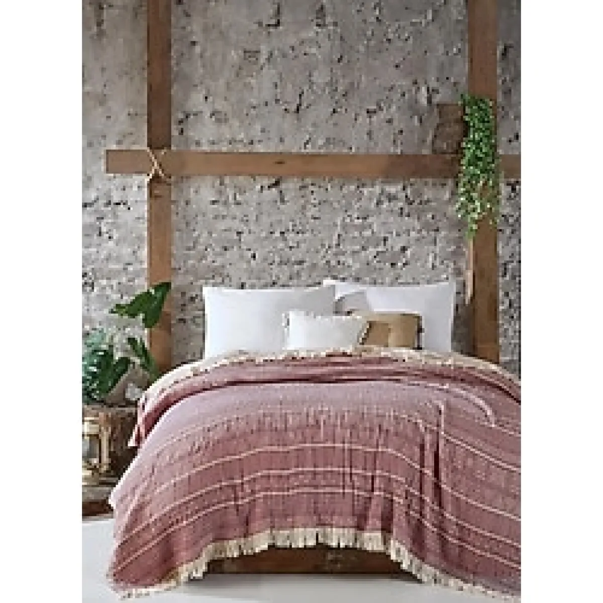 Etno Müslin Jakarlı Dokuma Yatak Örtüsü (PİKE) Çift Kişilik 240 X 260 Cm Bordo