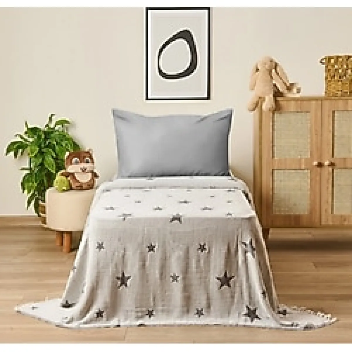 Evidea Soft Star Çift Taraflı Çocuk Pikesi - Gri - 160x220 cm