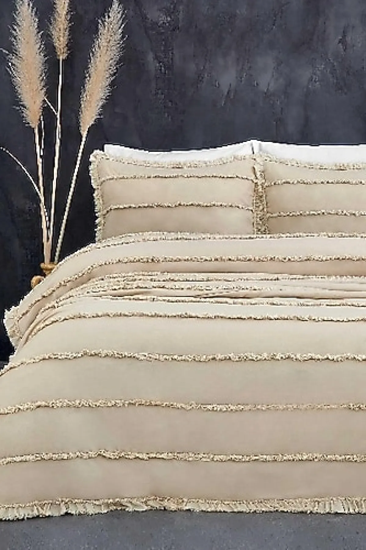 Evlen Home Echos El İşi Çift Taraflı Pamuklu Çift Kişilik Yatak Örtüsü Takımı