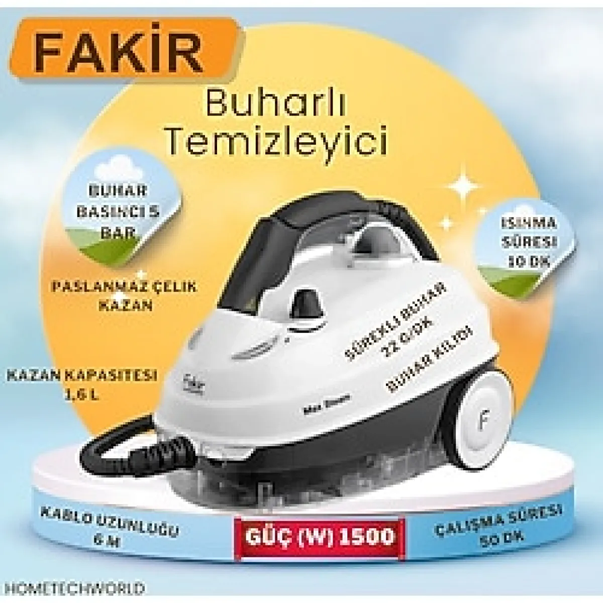 Fakır Özel Cam Temizleme Aparatı ile Buharlı Temizleyici - Beyaz