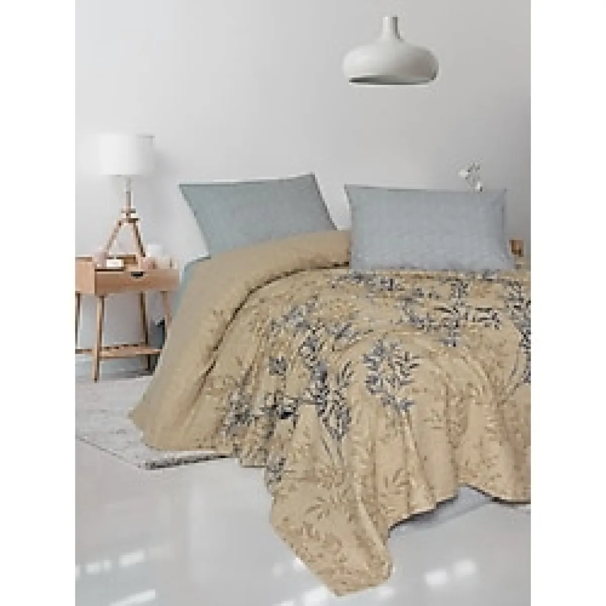 FİXE Baskılı Çift Kişilik Pike Takım Vera Gri