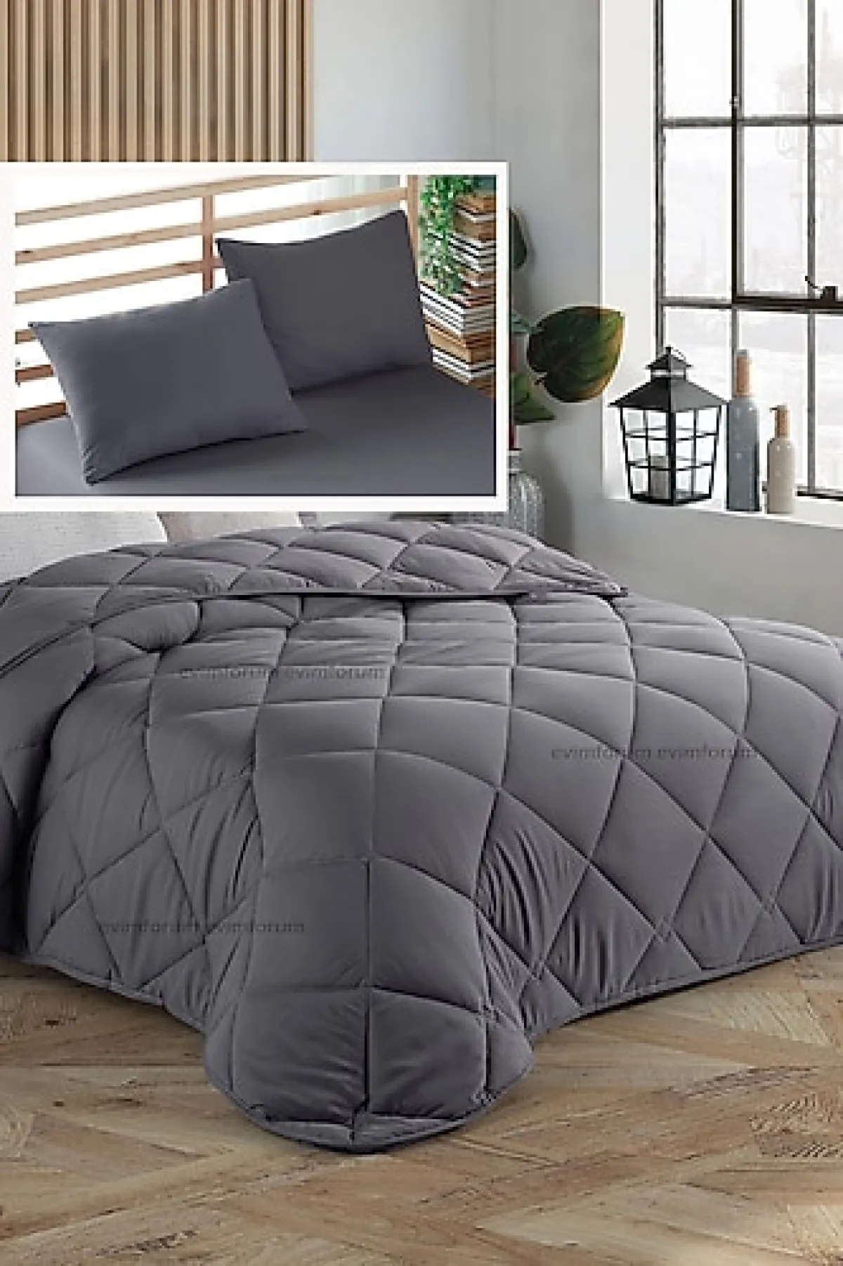 Formeya Antrasit 195x215 cm Çift Kişilik Yastık Yorgan Seti