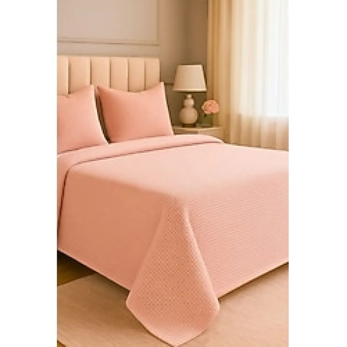 Formeya Renkli Gofret Desen Tek Kişilik Pike Yatak Örtüsü Otel Pike 160 x 230 cm - Pudra