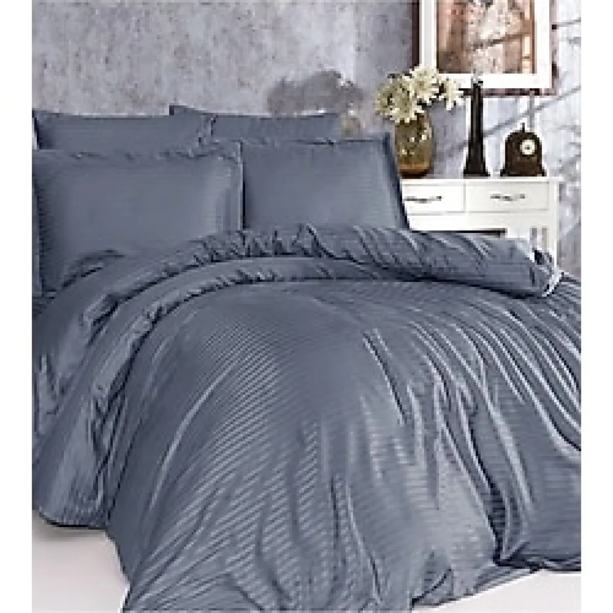 Gasel Home 5 Yıldızlı Lüx Otel Tipi Tek Kişilik Lastikli Çizgili Pamuk Saten Nevresim Takımı