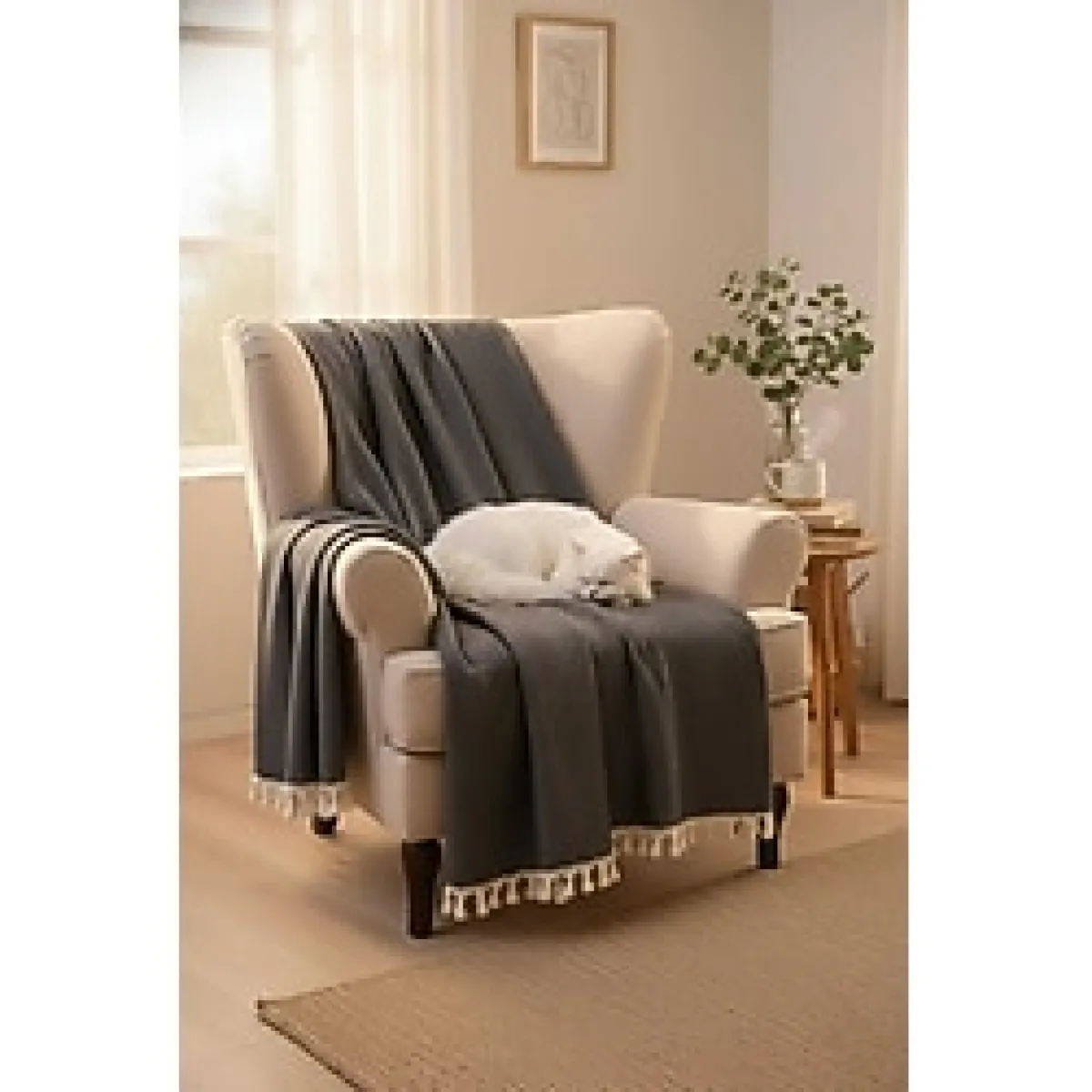 Globelux Doğal Pamuk Yumuşak Çift Kişilik Pike, Koltuk Örtüsü, Çok Amaçlı Örtü 200X320 Cm. - Siyah