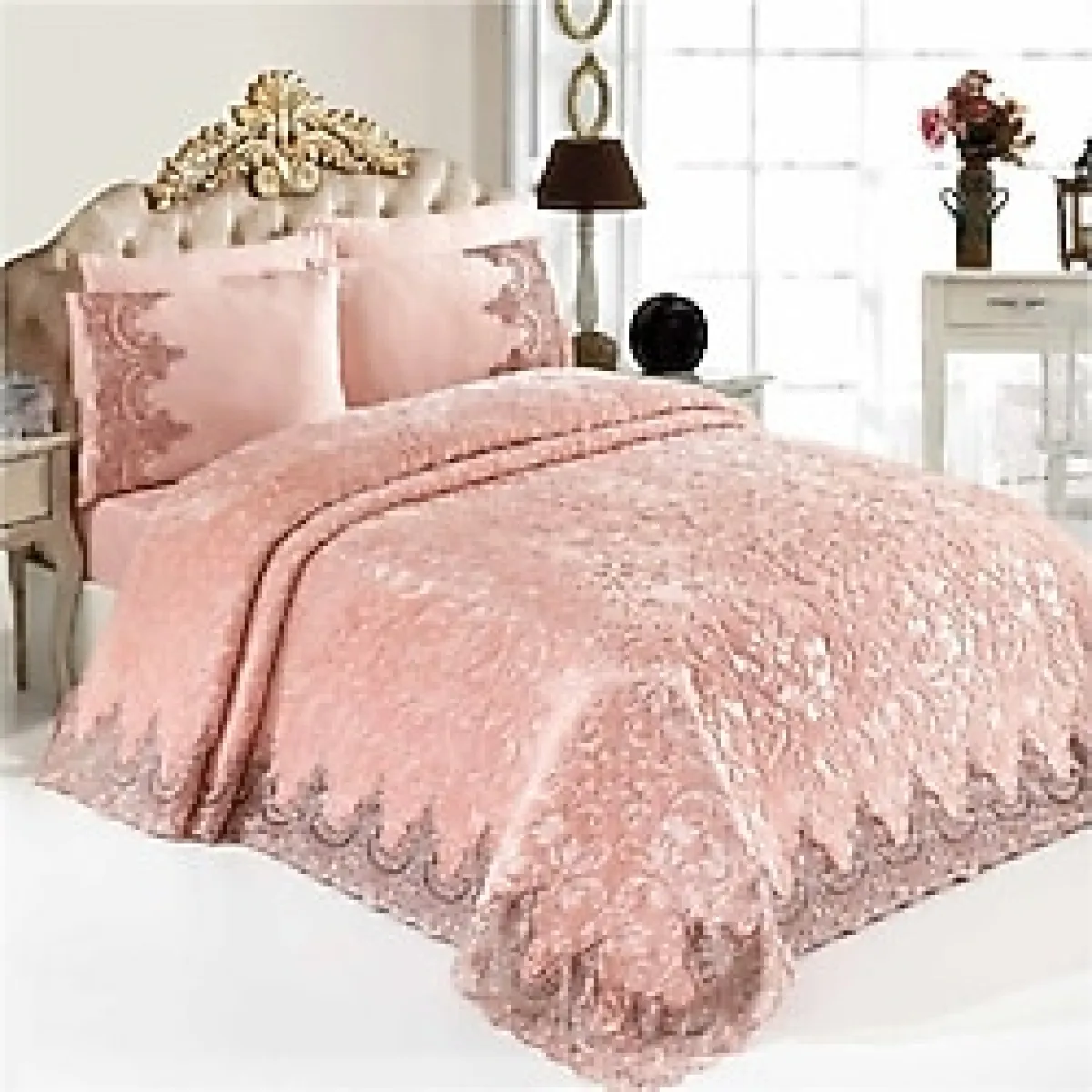 Golden Home Banu Fransız Güpürlü Çift Kişilik Yatak Örtüsü Battaniye Takımı