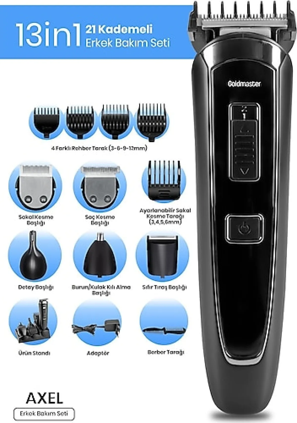 Goldmaster Axel GM-9124 13'ü 1 Arada Erkek Bakım Seti