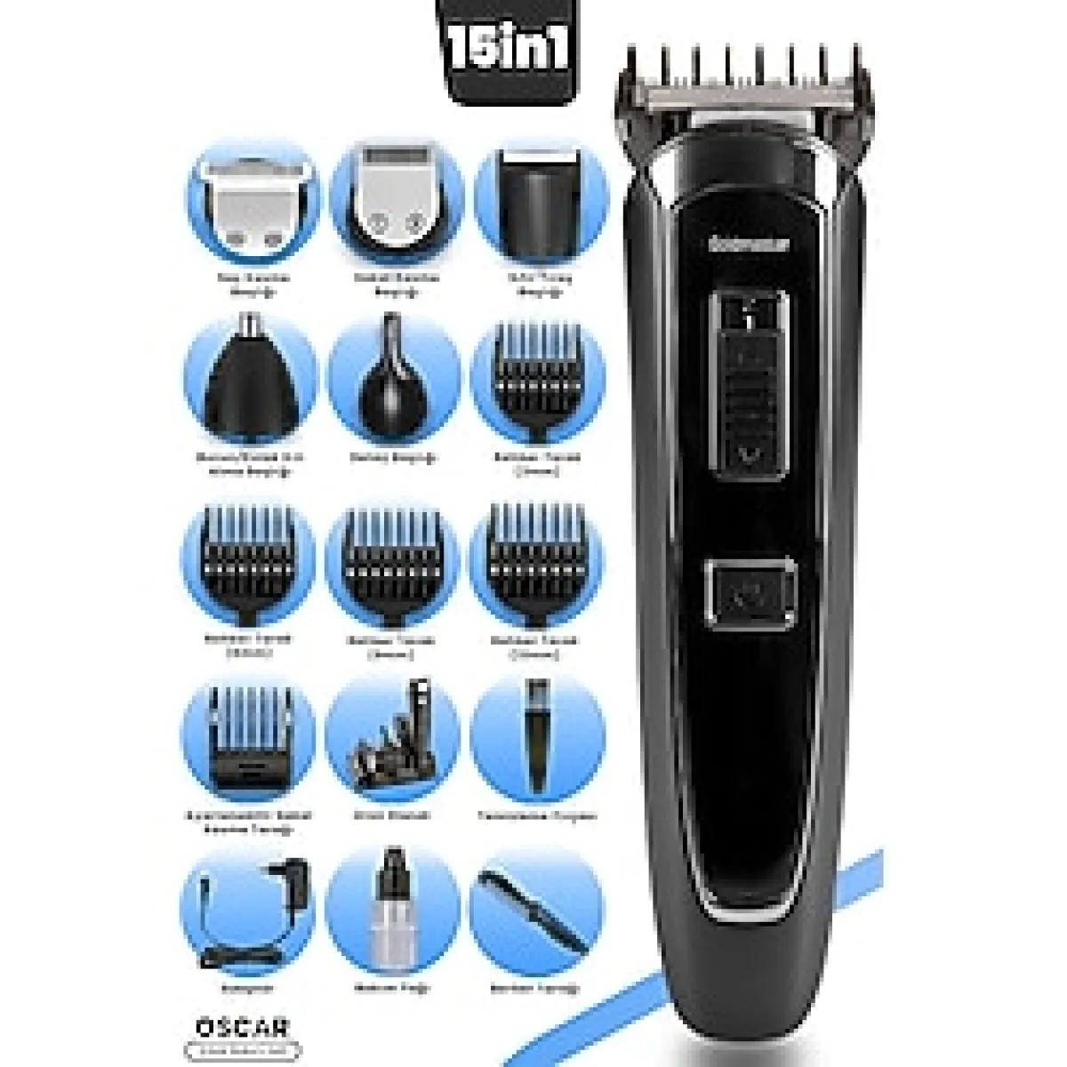 GOLDMASTER Oscar 15in1 Paslanmaz Çelik Yüz,Saç,Sakal Full Standlı Kablolu Kablosuz Erkek Bakım Seti Kiti
