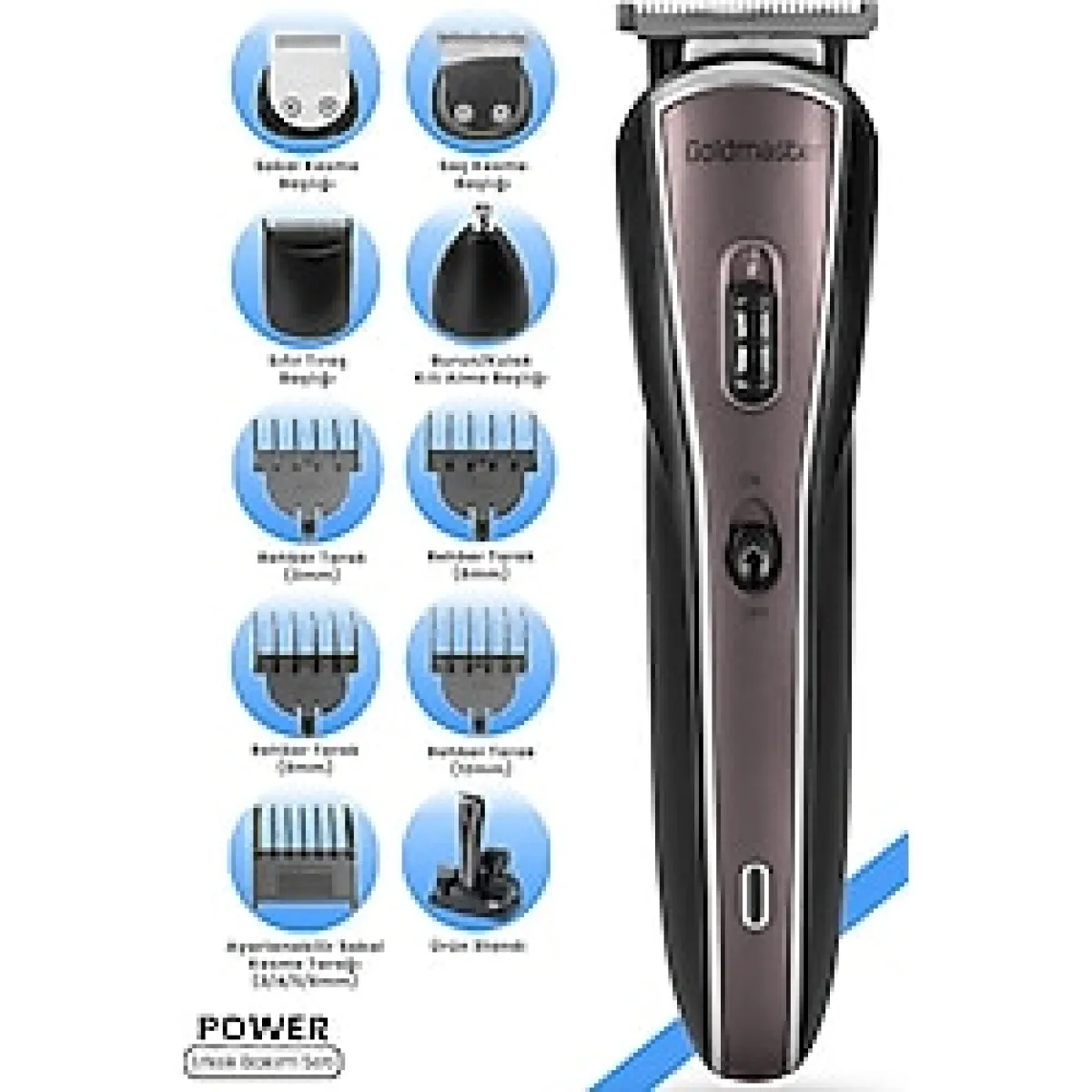 GOLDMASTER Power Kablolu Kablosuz Paslanmaz Çelik 11 In 1 Full Standlı Erkek Bakım Seti