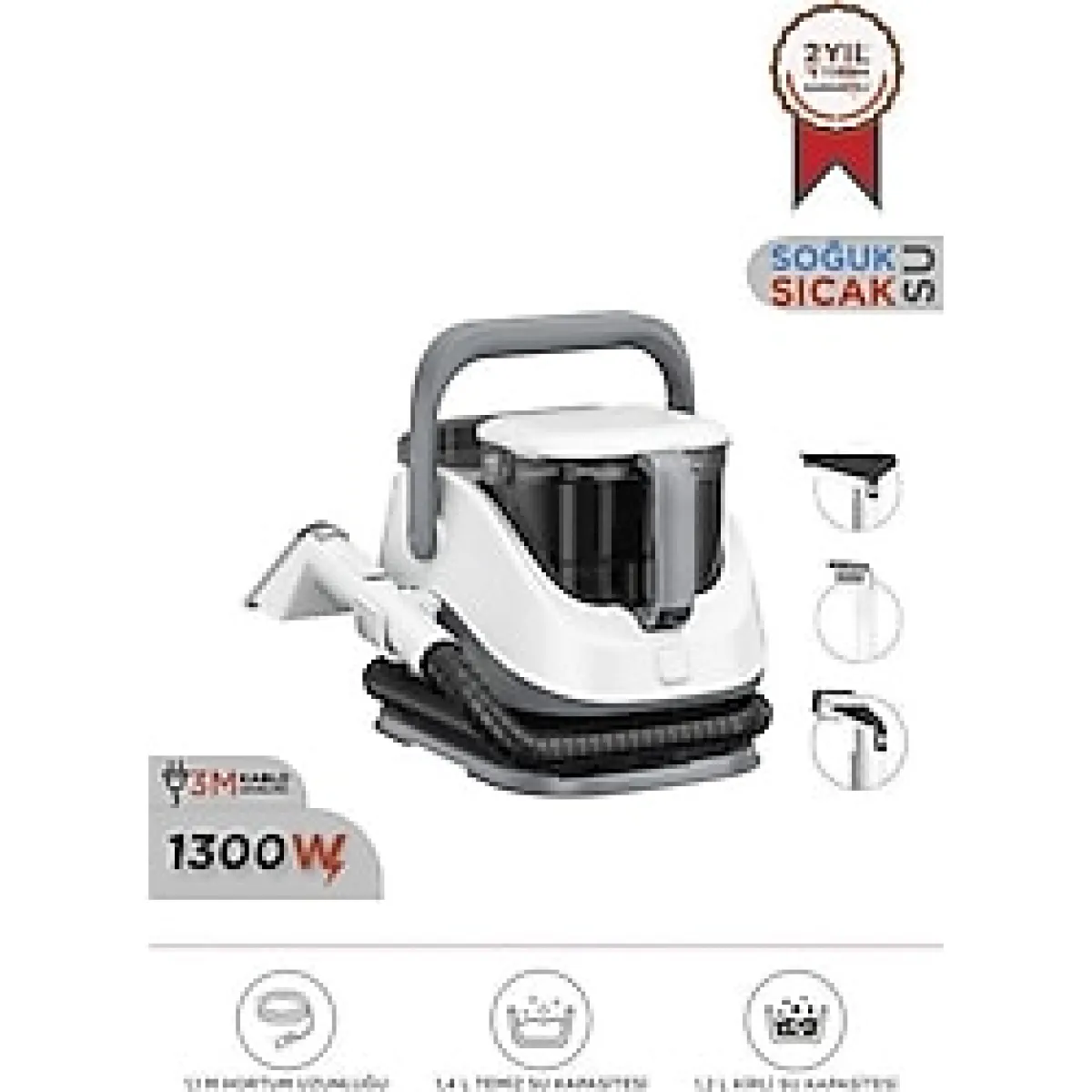 Gri Buharlı Temizlik Makinesi ile Koltuk ve Halı Yıkama, Leke Çıkarma Özelliği - Altın - Gri