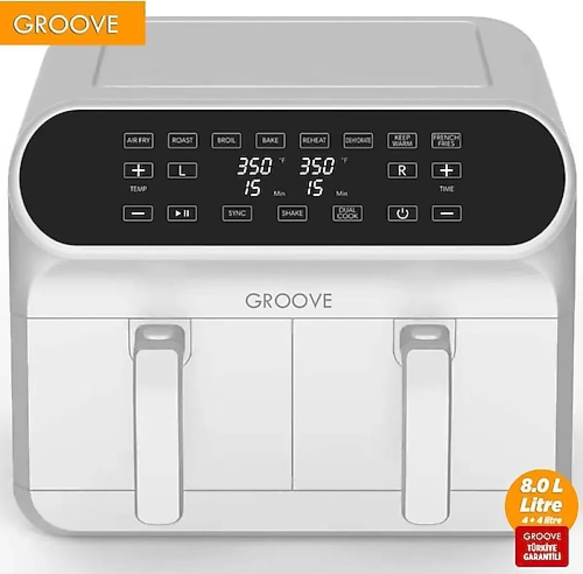 Groove Max Plus XXL Çift Hazneli 8 lt Beyaz Yağsız Fritöz