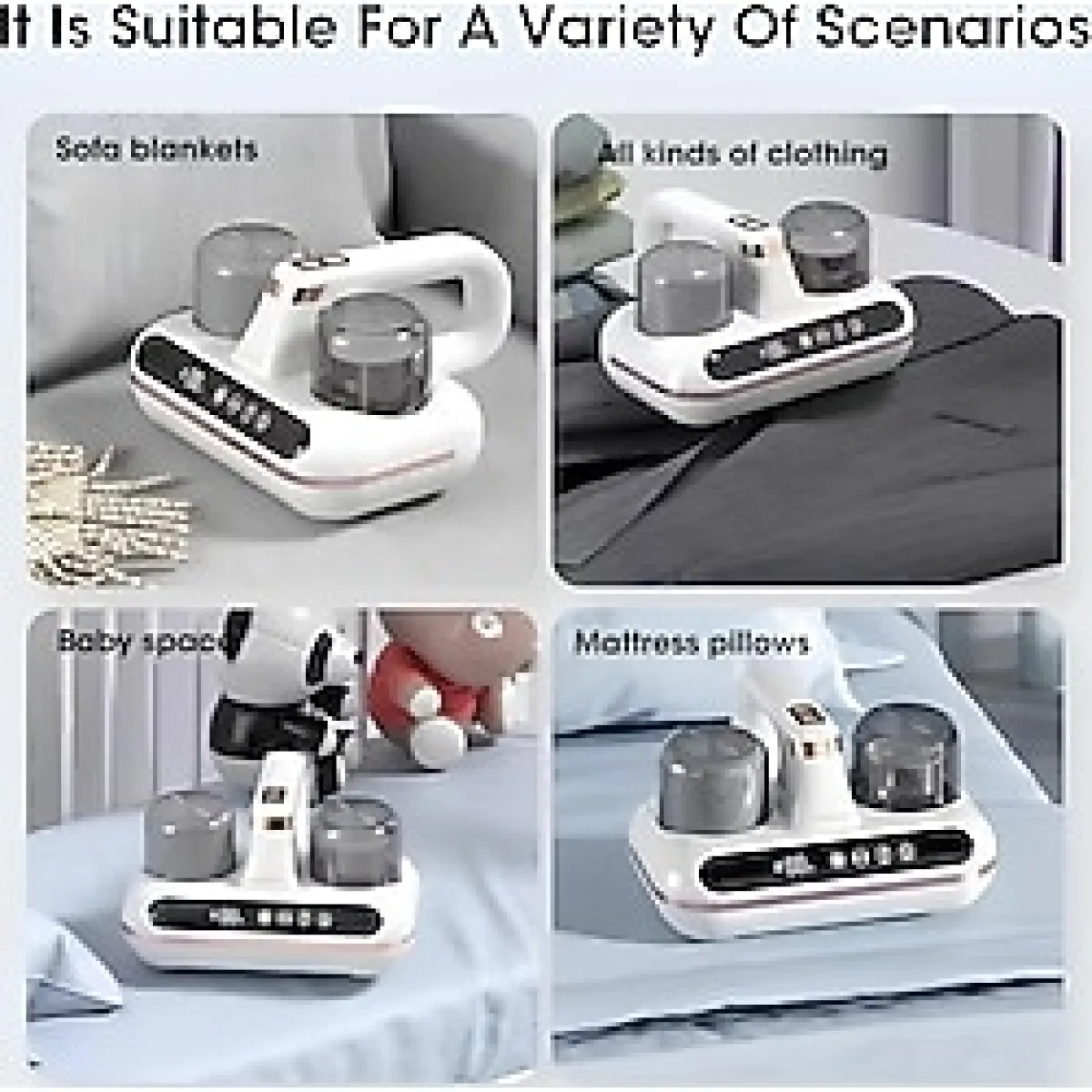 Güçlü Emiş El Süpürgesi Akar Temizleyıcı Şarjlı Dijital Göstergeli Hepa Filtre Koltuk Yatak 16000PA - Beyaz