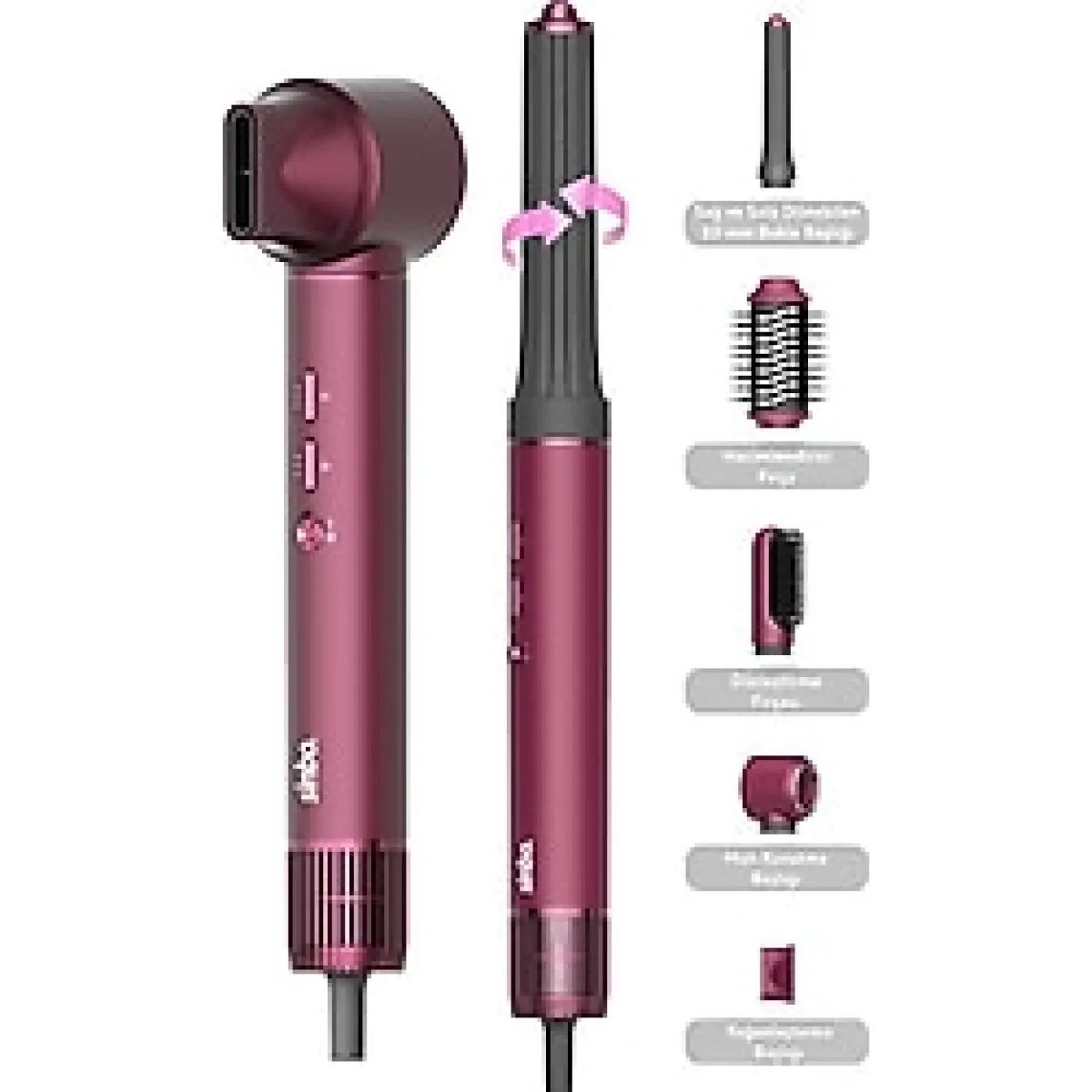 Hava Üfleme 5'li Çok Fonksiyonlu Saç Şekillendirici Kırmızı - Açık Gri - Seçenek 1