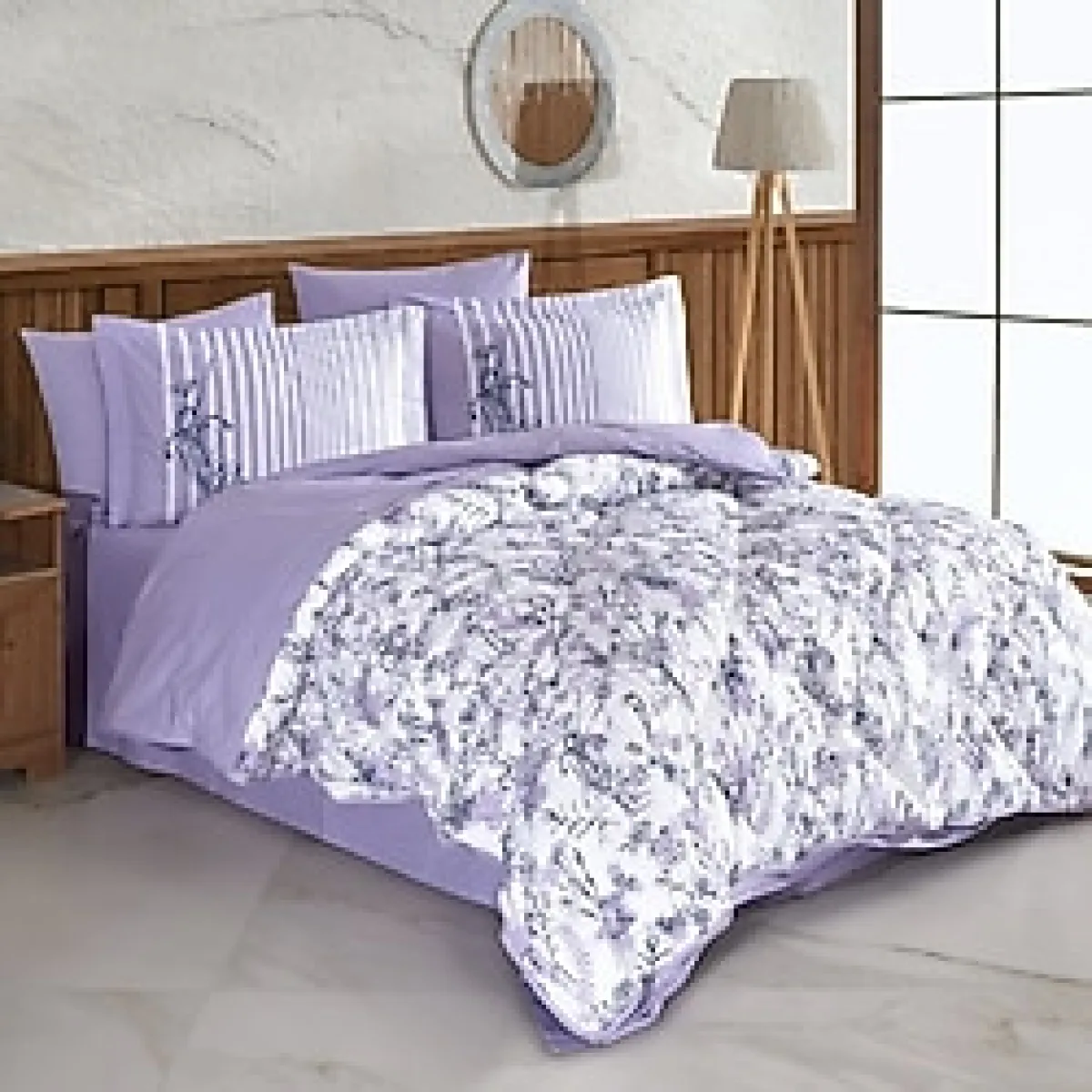 Healing Stones Amatis - Poplin Çift Kişilik Uyku Seti - Mor