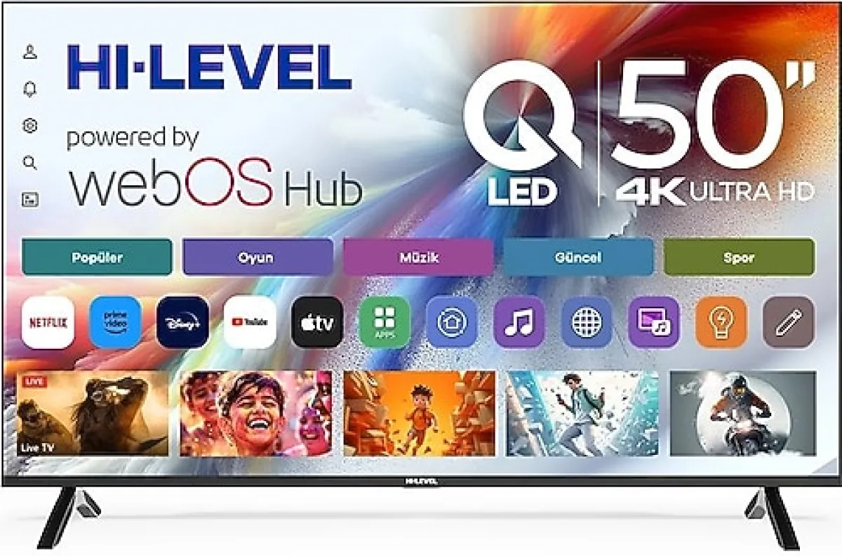 Hi-Level HL50QMN252 Frameless 4K Ultra HD 50" 127 Ekran Uydu Alıcılı Smart QLED TV