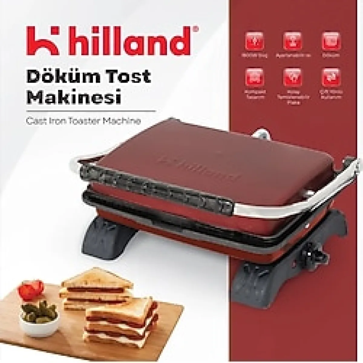 hilland Organik %100 Demir Döküm Plakalı Tost Makinesi - Temizleme Fırçası Hediyeli