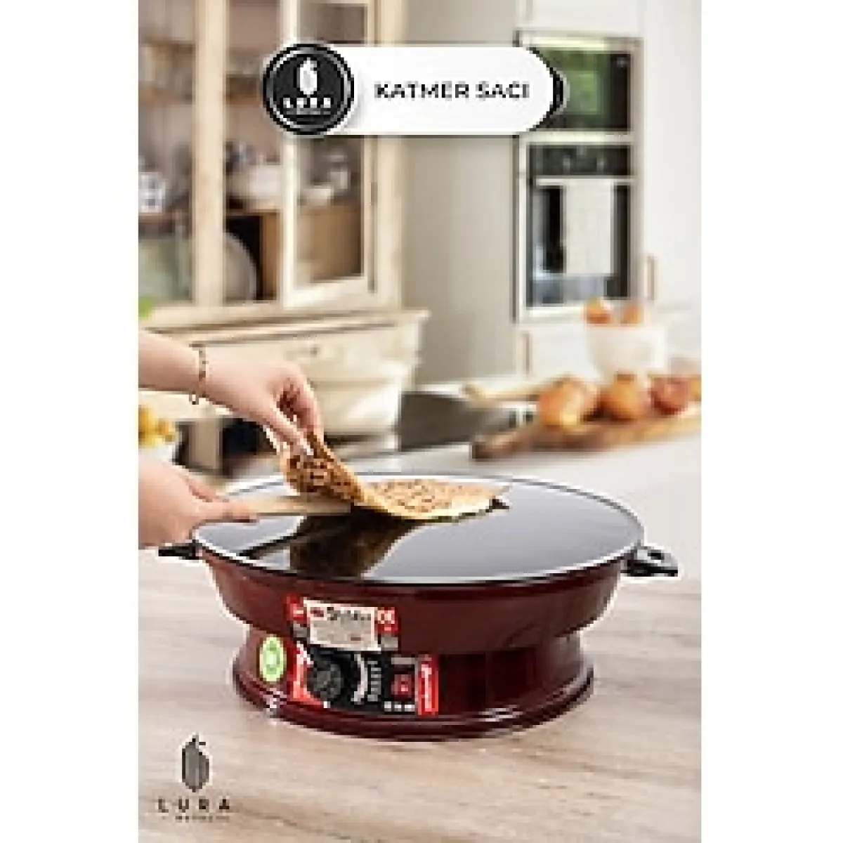 Homekolik 2000W Elektrikli Termostatlı Lüks Saç - 50 cm Ekmek, Gözleme, Börek ve Katmer Pişirme Sacı