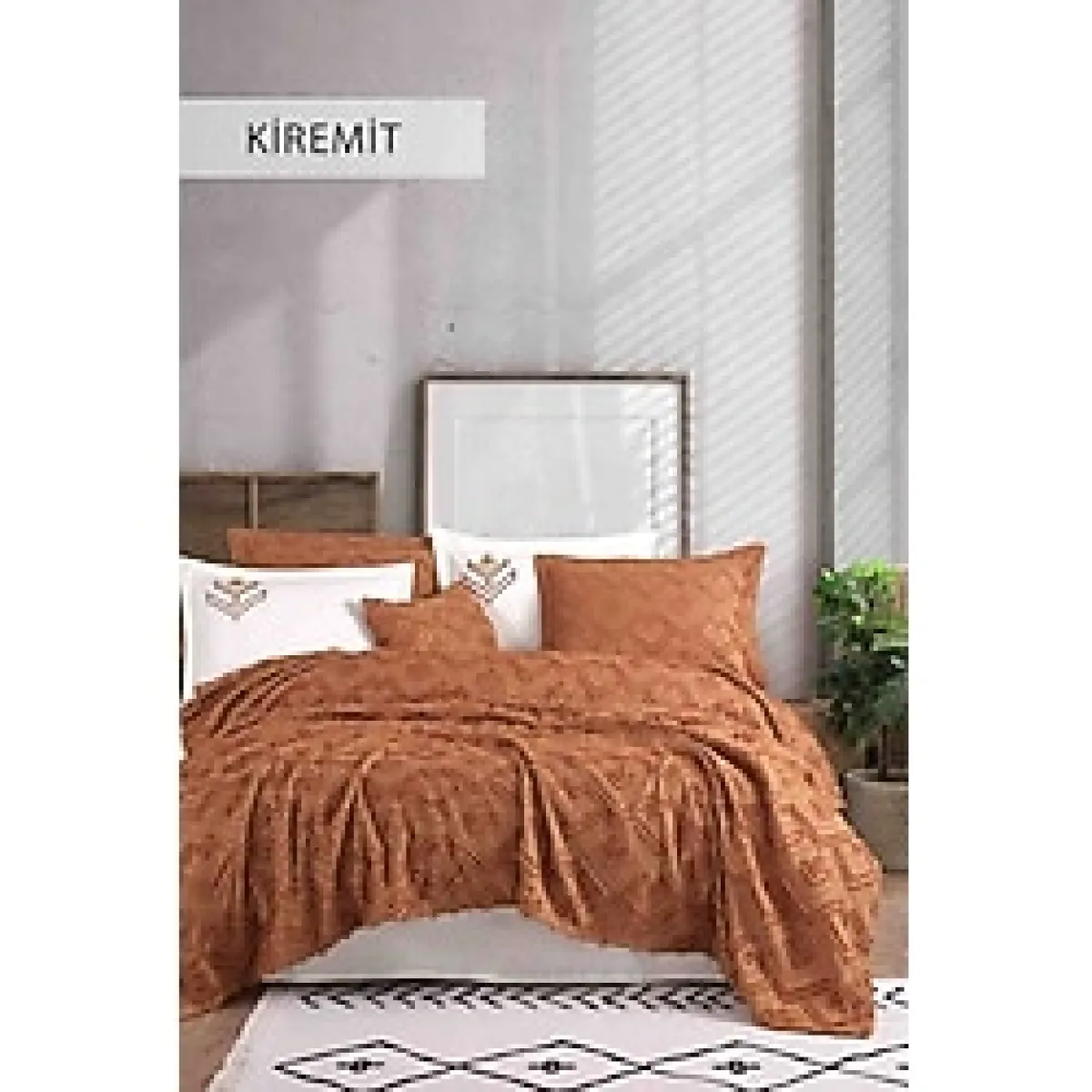 Iyi Geceler Istanbul Aztec Yatak Örtüsü Seti - Kiremit - 240 x 260 cm