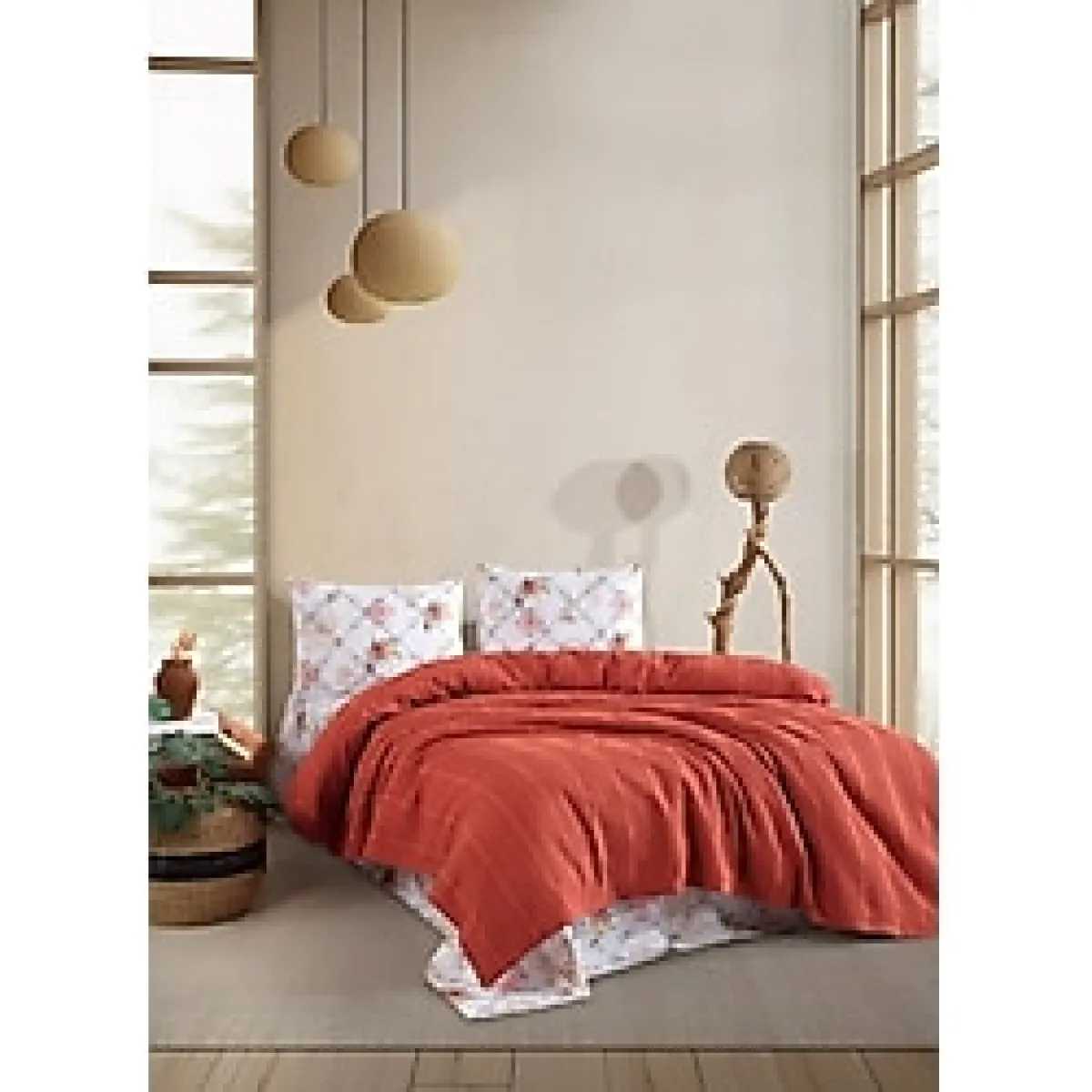 JOLLY HOME %100 Pamuk TEK KİŞİLİK Pike Takımı (LASTİKLİ ÇARŞAF) Yazlık Pike Nefes Alabilen, Yumuşak Dokulu - Kiremit