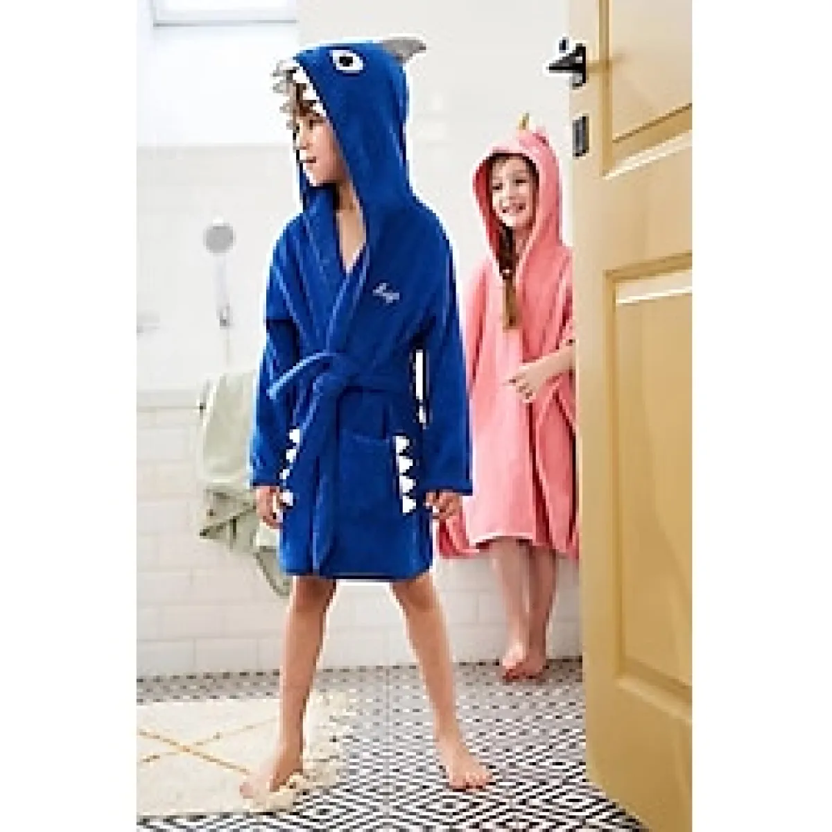 Kapşonlu Kız-erkek Çocuk Bornozu Pamuklu-SHARK