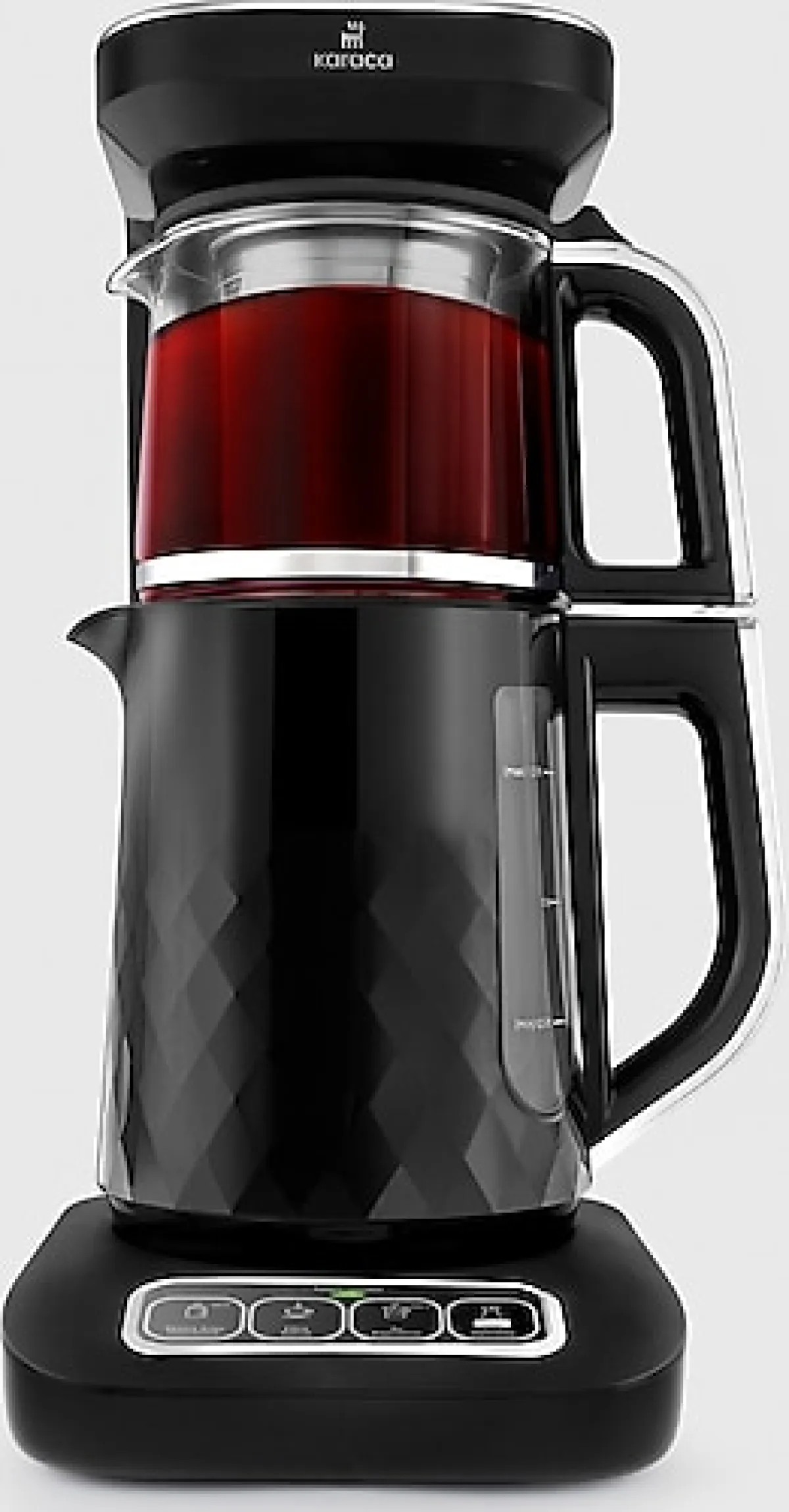 Karaca Çaysever Robotea Pro Quartz 4in1 2500 W Black Chrome Konuşan Cam Demlikli Çay Makinesi