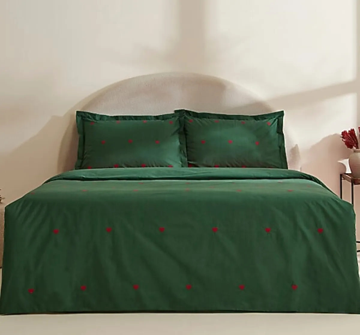 Karaca Home Amour Mio Koyu Yeşil Pamuk Nakışlı Çift Kişilik Nevresim Takımı