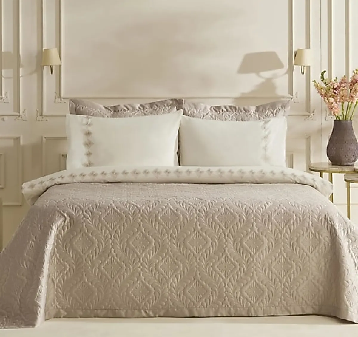 Karaca Home Glory Bej Çift Kişilik 7 Parça Düet Set