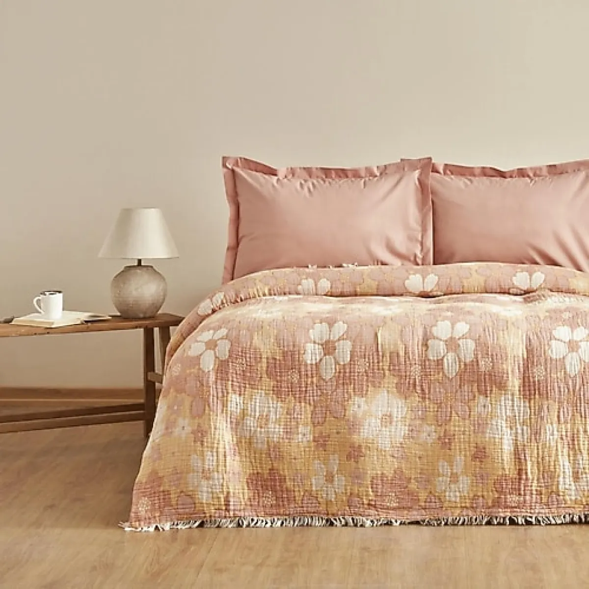 Karaca Home Nelly Somon Müslin Çift Kişilik Pike Yatak Örtüsü Takımı