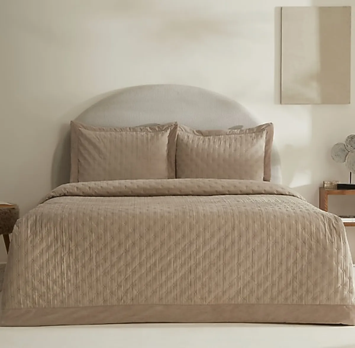 Karaca Home Taylor Bej Çift Kişilik Yatak Örtüsü Takımı