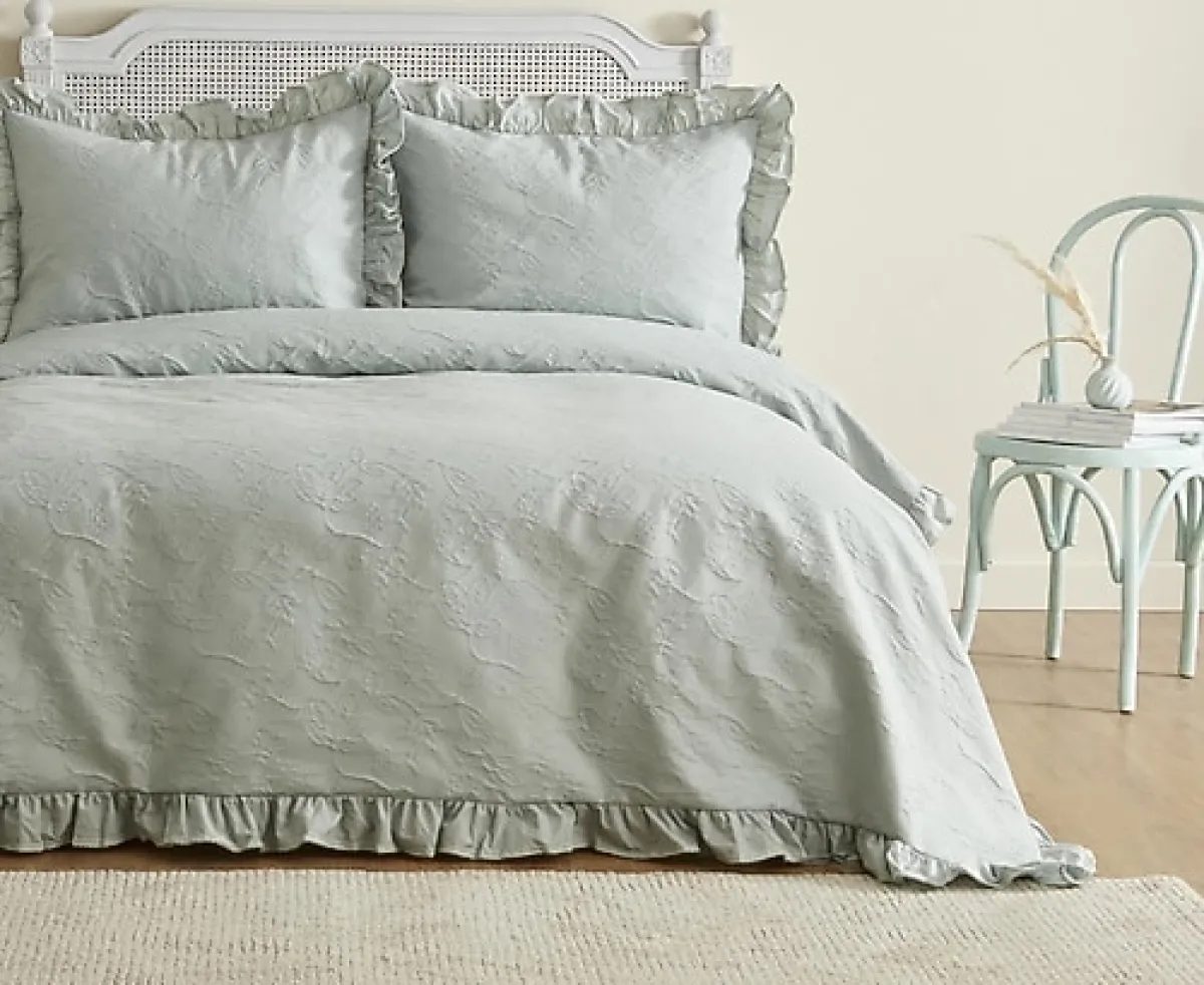 Karaca Home White Collection Tyra Adaçayı Pamuk Çift Kişilik Yatak Örtüsü Takımı