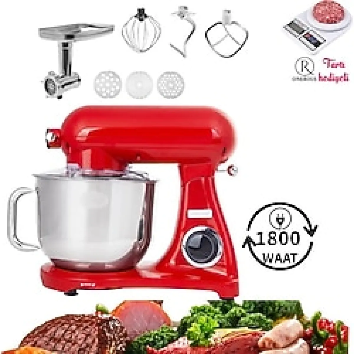 Karaca Kıyma Çekme Sucuk-Sosis Yap Hamur Yoğurma 1800W Güç 6,2 Lt Full Döküm Gövde Premium Mutfak Şefi - Kırmızı