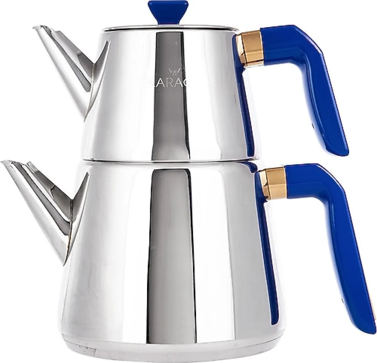 Karaca Piramit Dark Blue Bakalit Saplı Midi Boy Çelik Çaydanlık