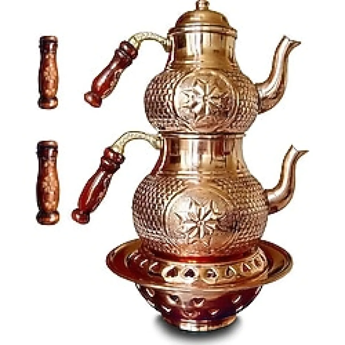 Kardeşler Bakır El Yapımı Yıldız Petek Zımba Ocaklı Bakır Çaydanlık Takımı