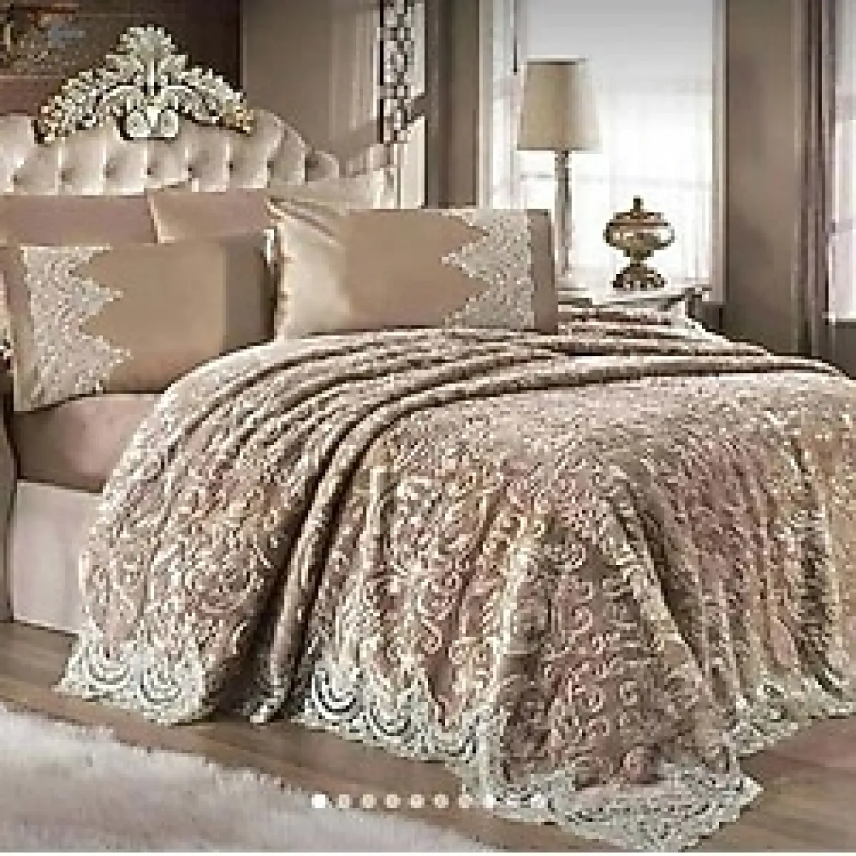 Kelebek Kahverengi Çift Kişilik Fransız Güpürlü Battaniye Set, Çeyizlik Battaniye Seti