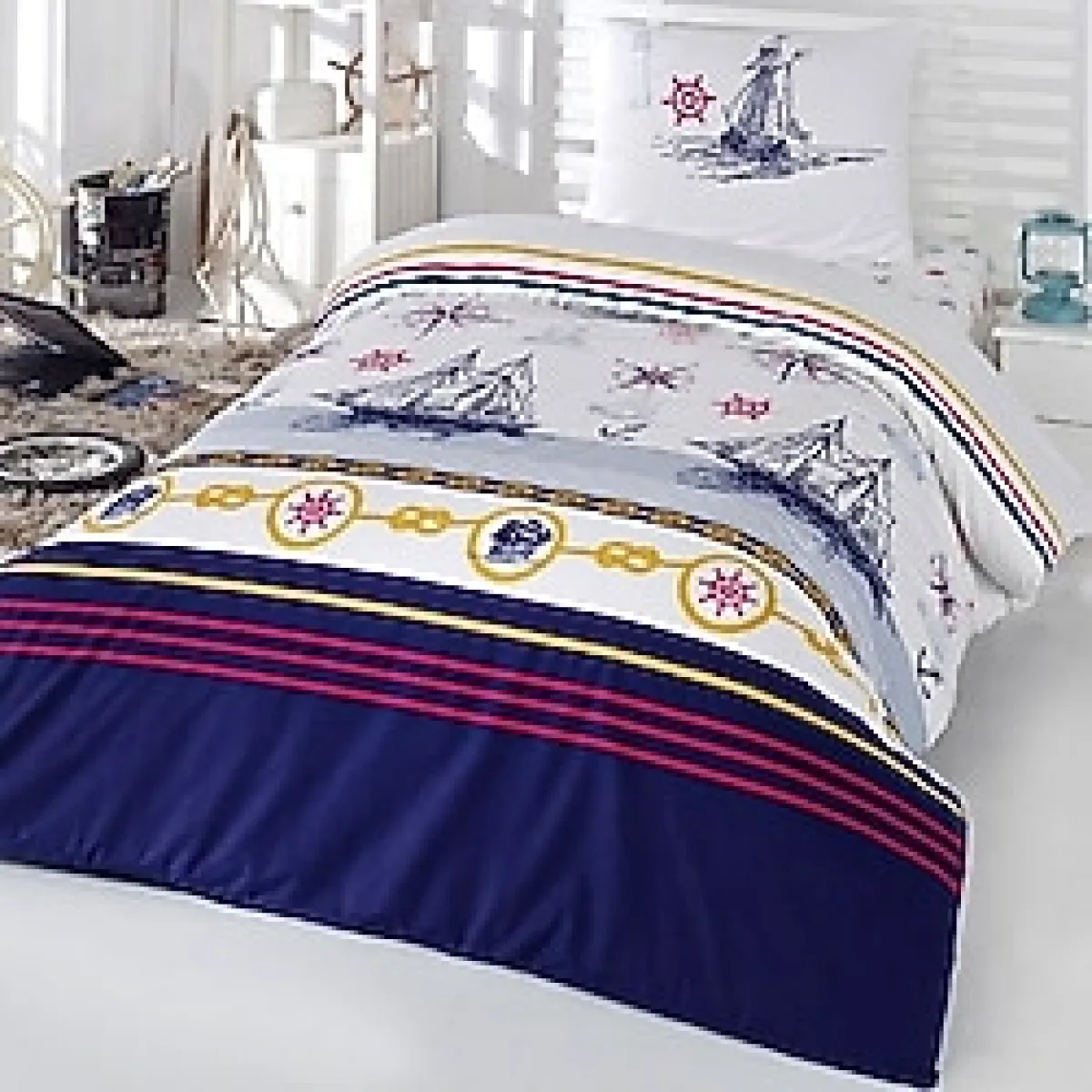 Kristal Tek Kişilik Pike Takımı Yelkenli Lacivert