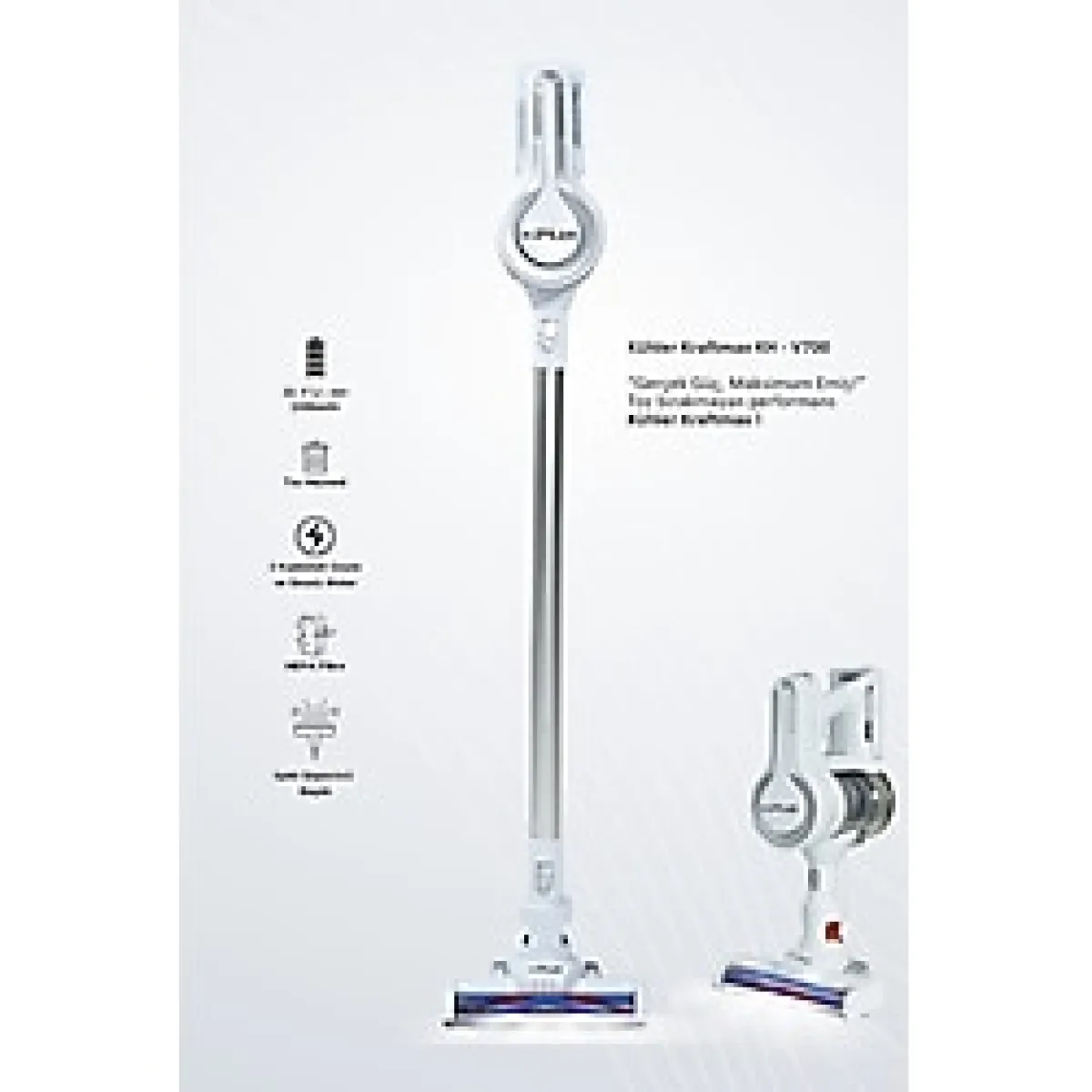 kühler Homart KH-V300 Turbo Fırçalı Dikey Kablolu Şarjlı Süpürge