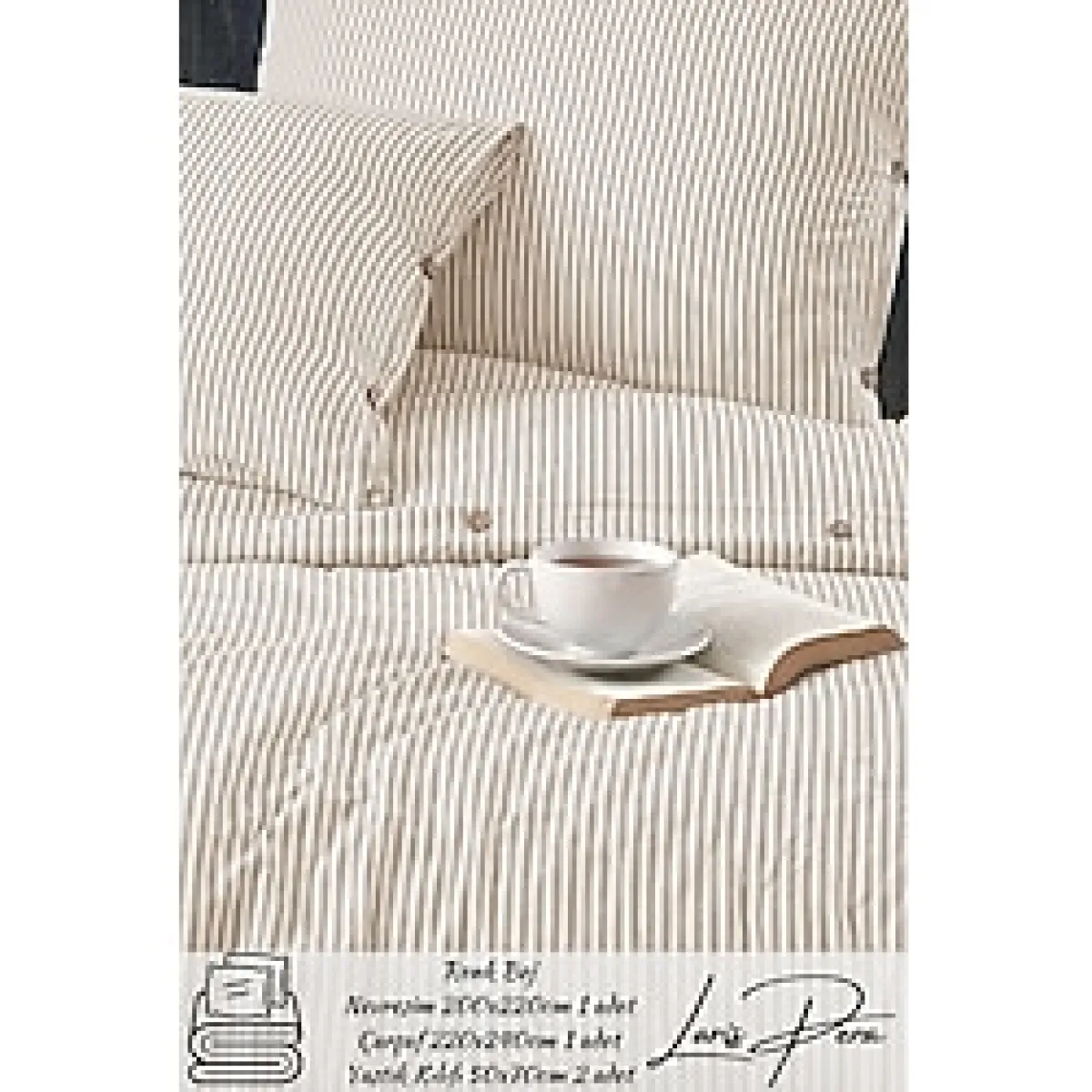 Larispera Battal Boy Düğmeli Pamuklu Ranforce Çizgili Nevresim Takımı King Size Duvet Coverset