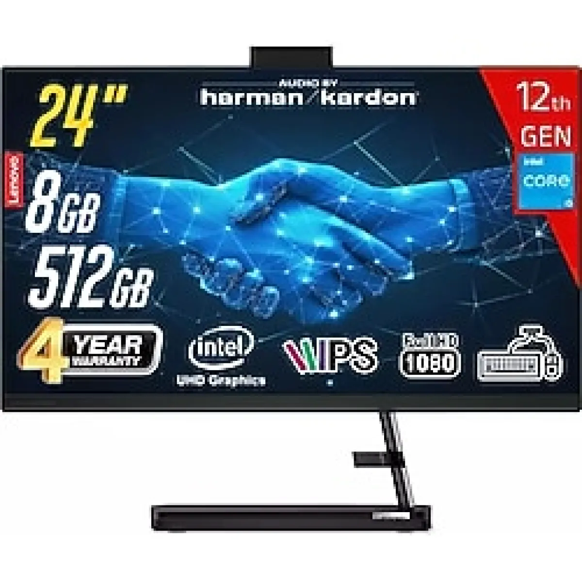 LENOVO IC AIO3 24IAP7 Intel Ci5-12450H 8GB 512GB SSD 23.8 FHD IPS FreeDos Siyah AIO Bilgisayar