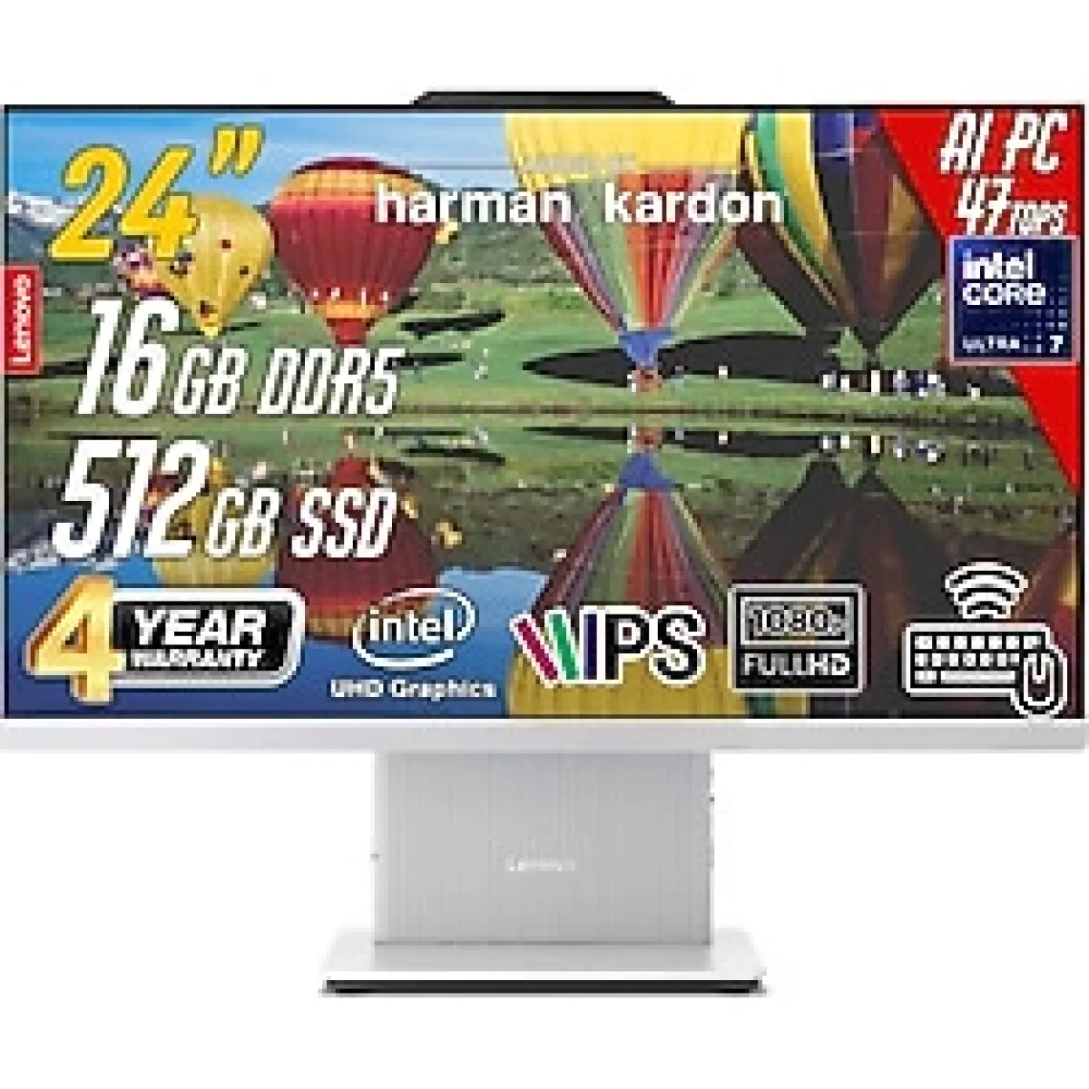 Lenovo Ideacentre 24Ill11 Intel Core U7-256V 16Gb 512Gb 24 Fhd Freedos Beyaz Aı-Powered Aıo Bilgisayar