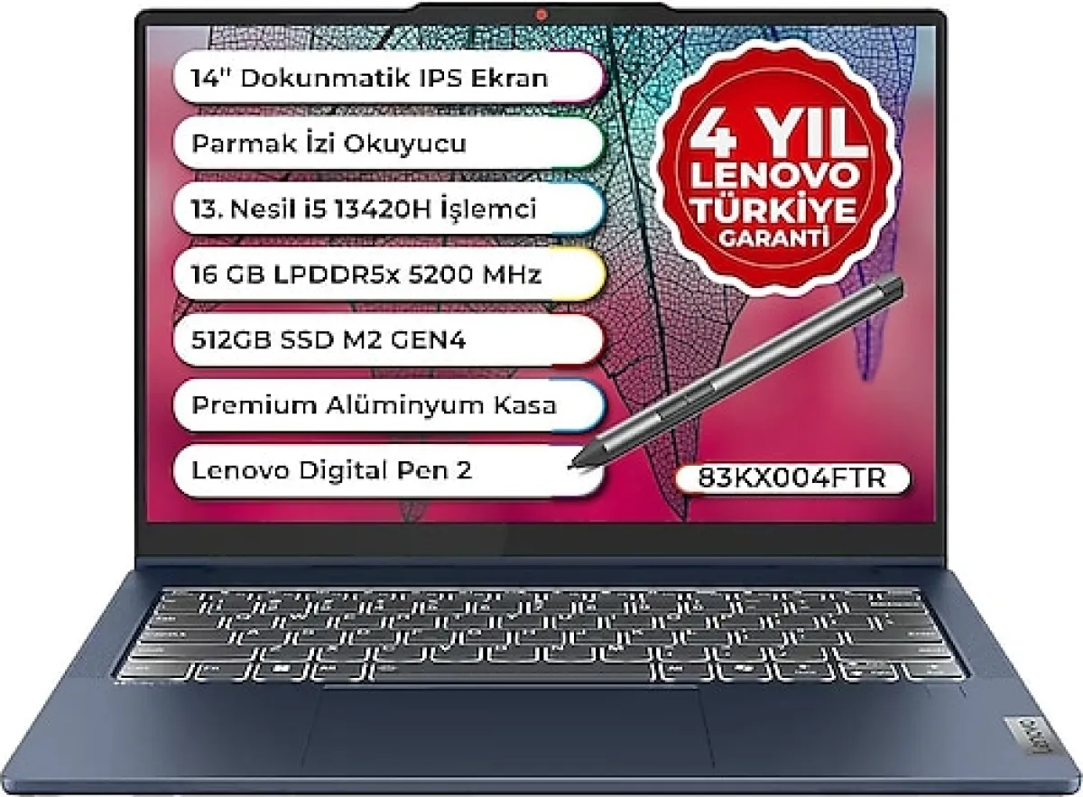 Lenovo IdeaPad 5 14IRH9 83KX004FTR i5-13420H 16 GB 512 GB SSD UHD Graphics 14" WUXGA İkisi Bir Arada Notebook