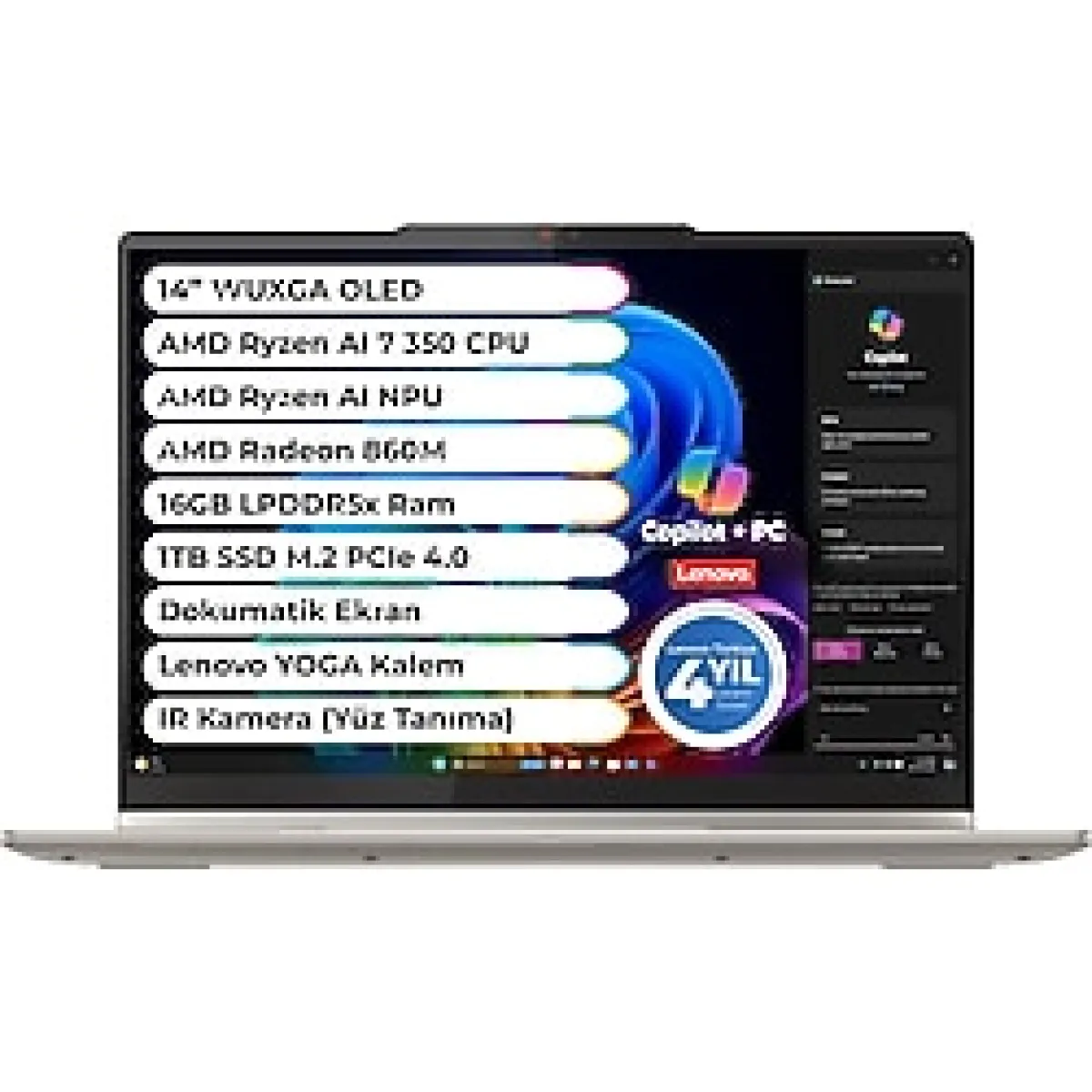 LENOVO YOGA 7 AMD Ryzen 7 350 CPU 16GB 1TB M2 SSD CoPilot + AMD Ryzen AI 50 Tops 14" OLED WUXGA
