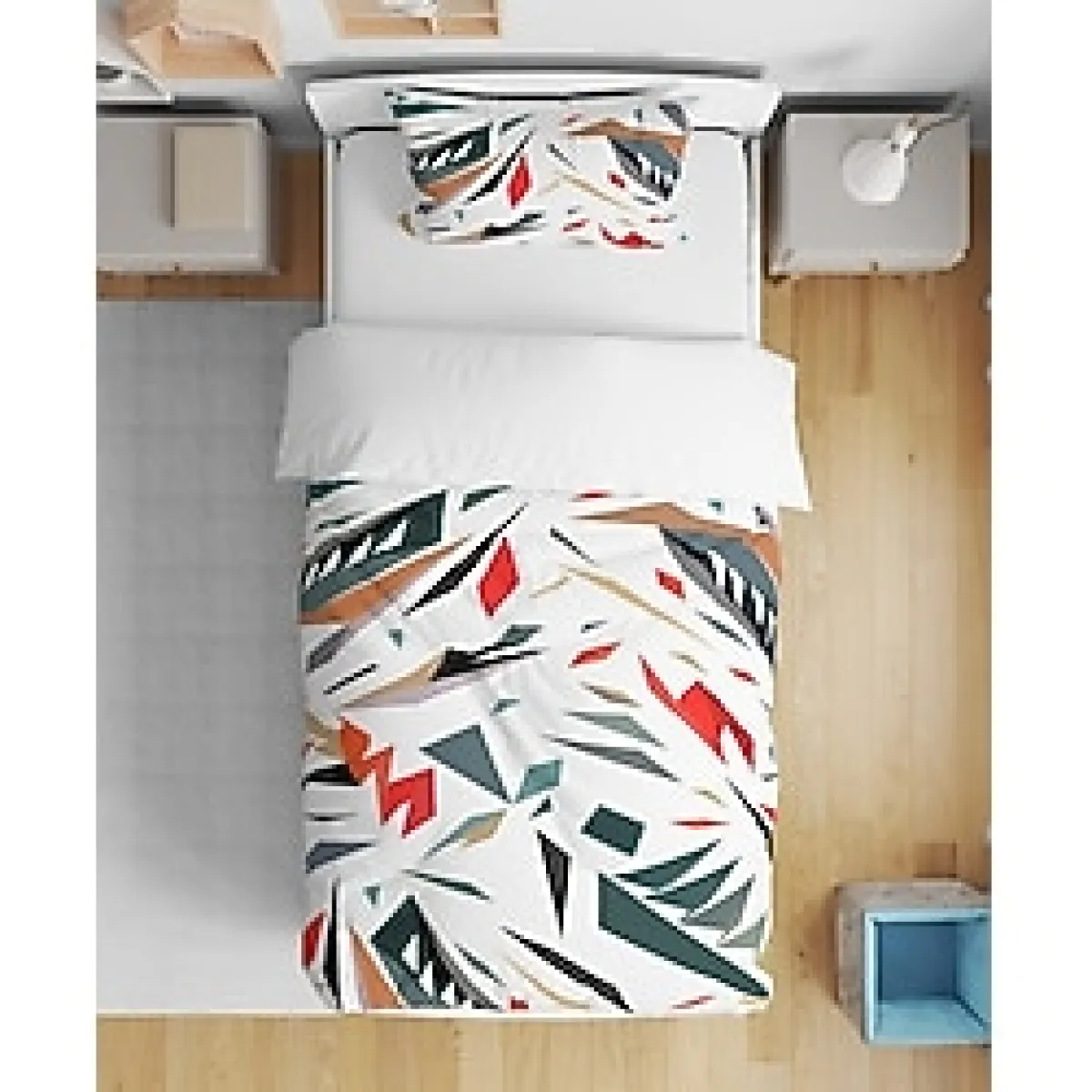 Leva Home Modern Çizgili Renkli Desenli 3D Dijital Baskılı Tek Kişilik Çarşafsız Nevresim Takımı Uyku Seti - 160 x 220 cm