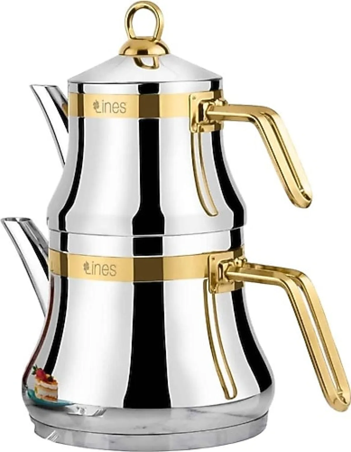 Lines Naz Altın Kemerli Saplı Mini Boy Çelik Çaydanlık
