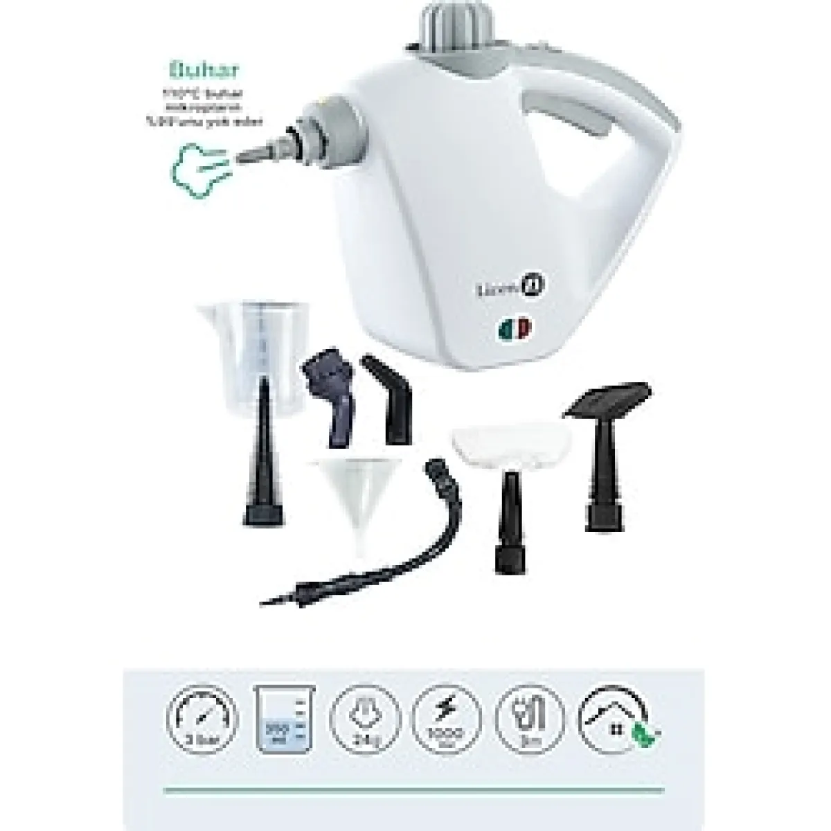 Livenzi JJB-303 El Tipi Buharlı Temizleyici - Beyaz & Gri - Beyaz - Gri