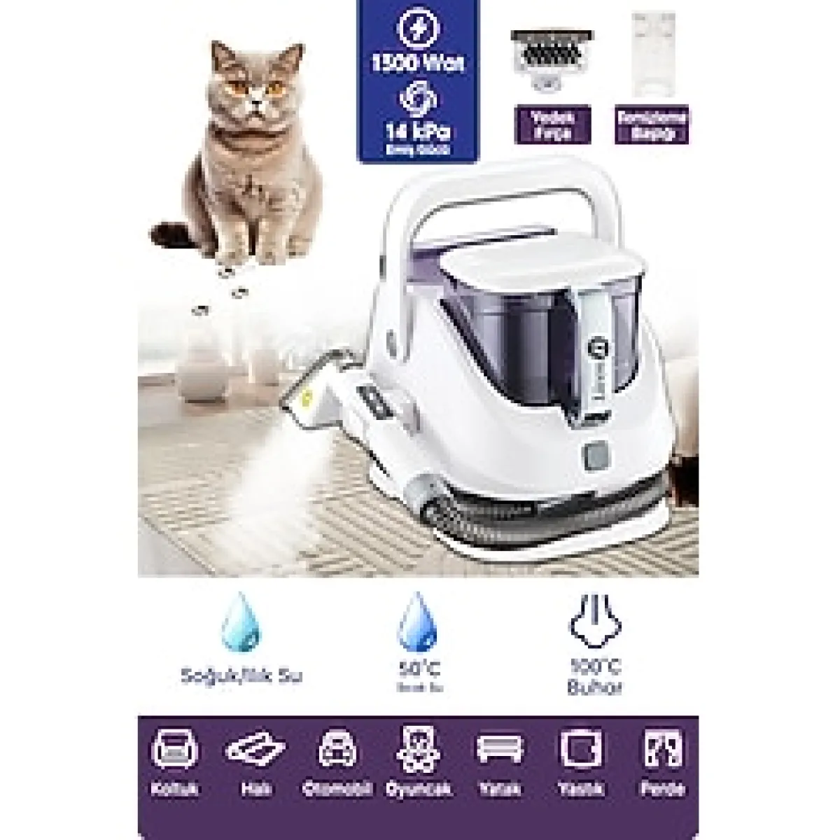 Livenzi JJB-747-A Buharlı Koltuk Halı Yıkama ve Leke Çıkartma Makinesi-Beyaz